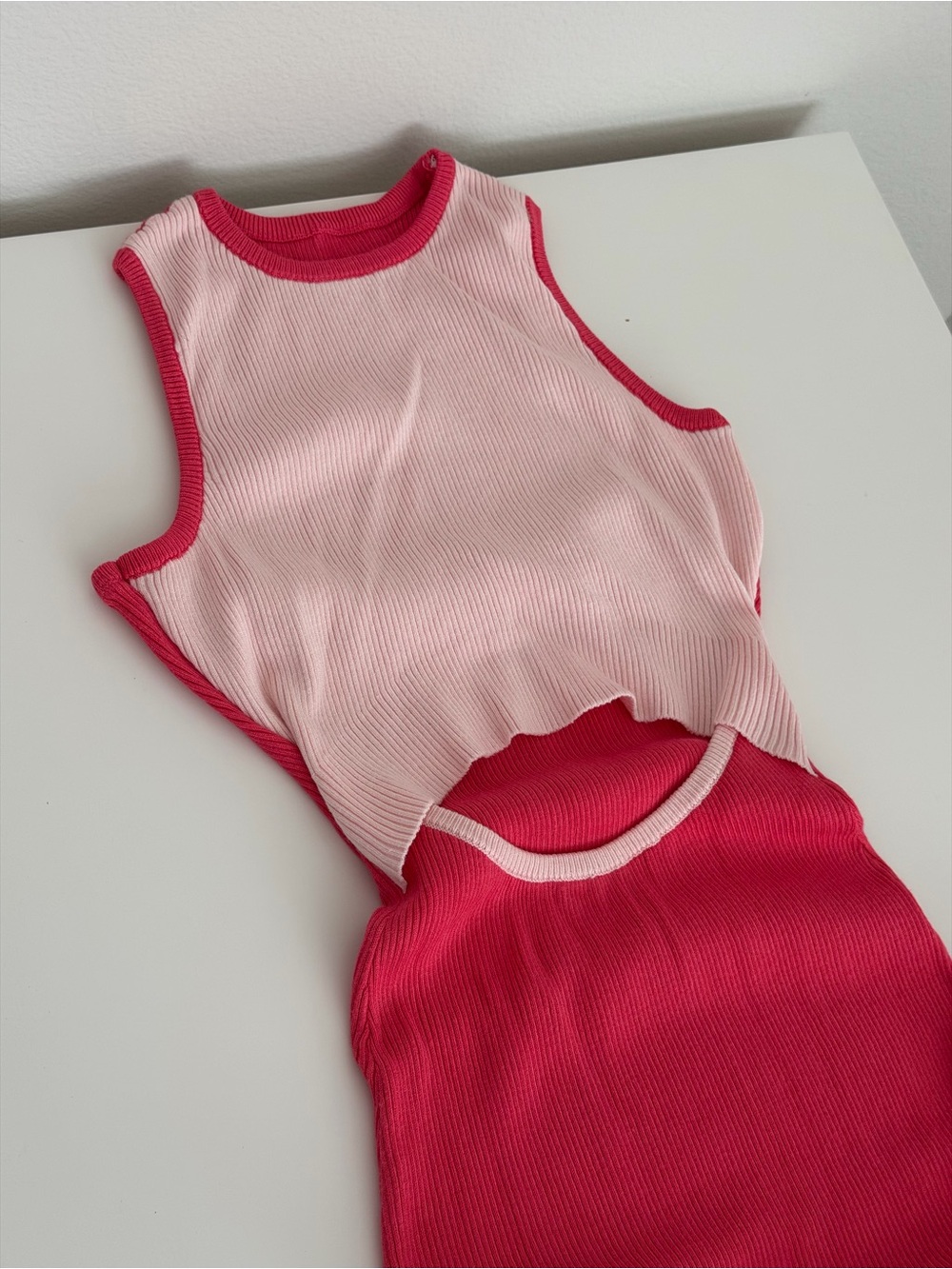 Women’s Two-Tone Pink Ribbed maxi dress  - Bright Pink Trim